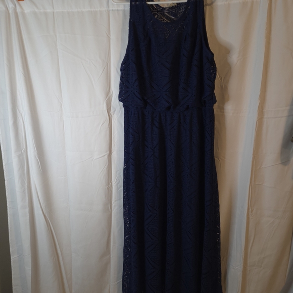 Kings Road Navy Lace Sleeveless Maxi Dress Elastic Stretch Waist Size XL - Picture 2 of 10